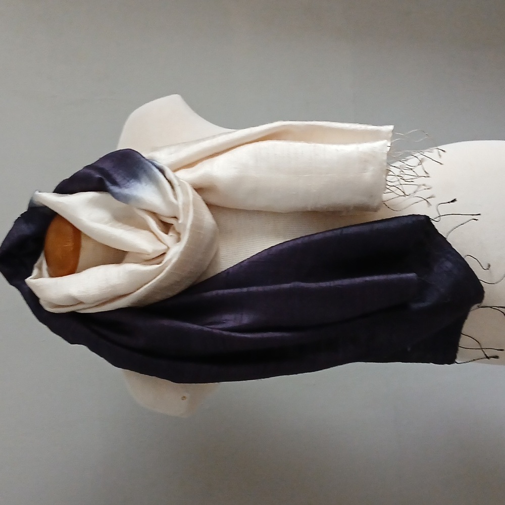 Two-Tone Cream and Navy Ombre Linda Lundstrom Silk Scarf